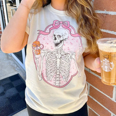 'Coquette Coffee Skeleton' T-Shirt - United Monograms