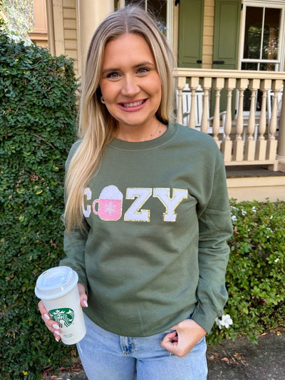 'Cozy' Letter Patch Crewneck Sweatshirt - United Monograms