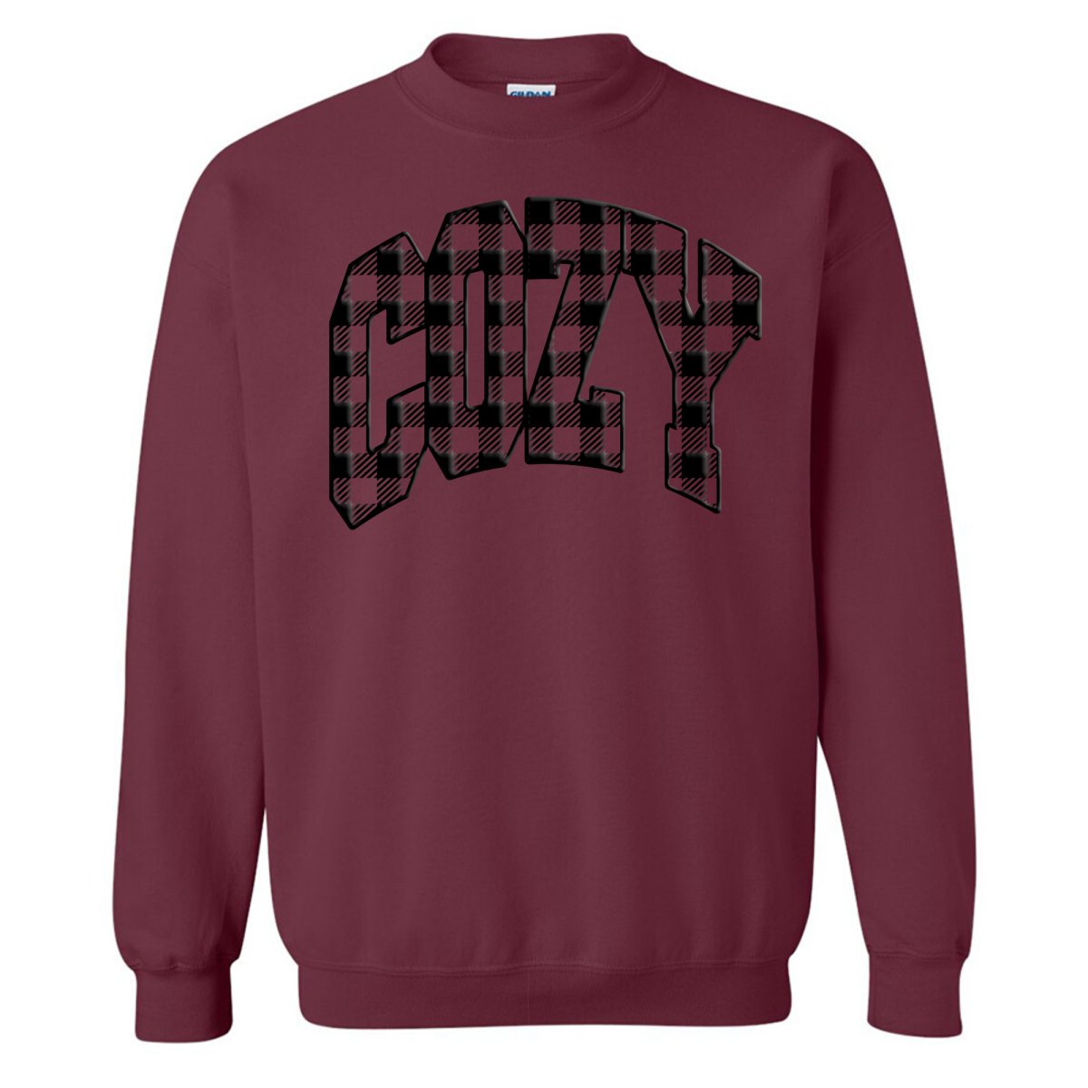 'Cozy Plaid' Puff Print Crewneck Sweatshirt - United Monograms
