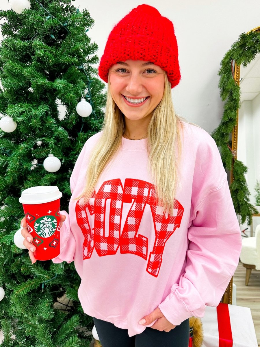 'Cozy Plaid' Puff Print Crewneck Sweatshirt - United Monograms