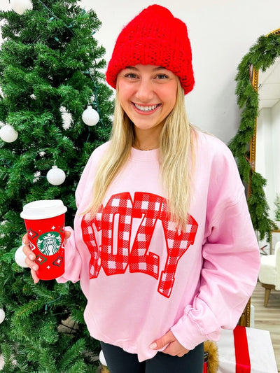 'Cozy Plaid' Puff Print Crewneck Sweatshirt - United Monograms