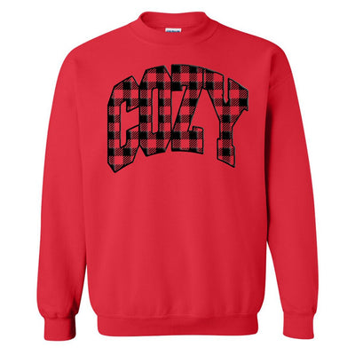 'Cozy Plaid' Puff Print Crewneck Sweatshirt - United Monograms