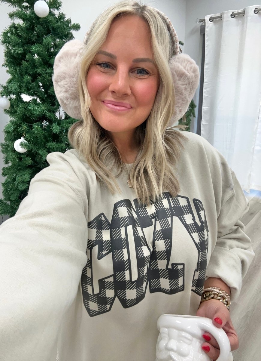 'Cozy Plaid' Puff Print Crewneck Sweatshirt - United Monograms