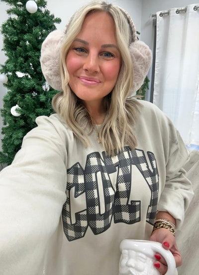 'Cozy Plaid' Puff Print Crewneck Sweatshirt - United Monograms