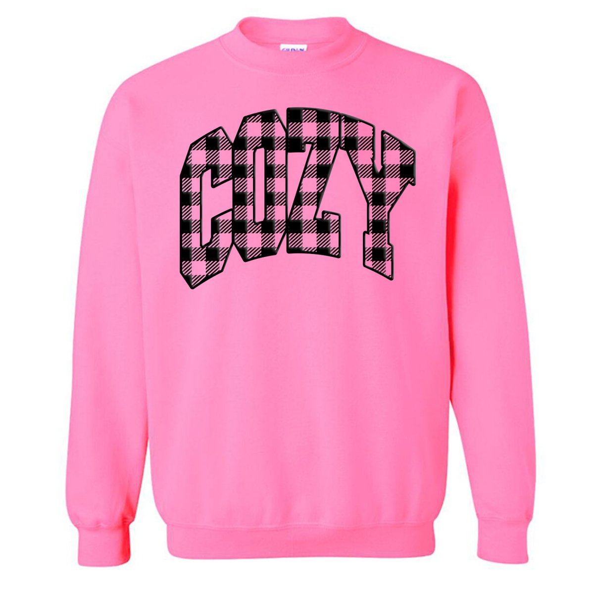 'Cozy Plaid' Puff Print Crewneck Sweatshirt - United Monograms