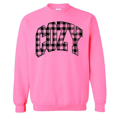 'Cozy Plaid' Puff Print Crewneck Sweatshirt - United Monograms