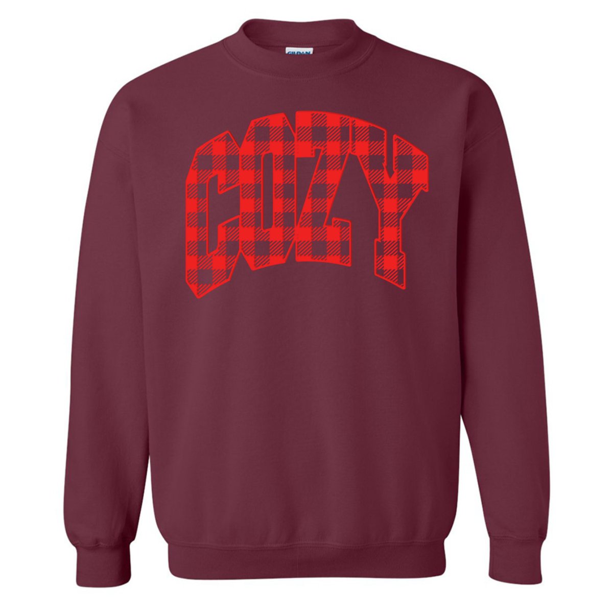 'Cozy Plaid' Puff Print Crewneck Sweatshirt - United Monograms