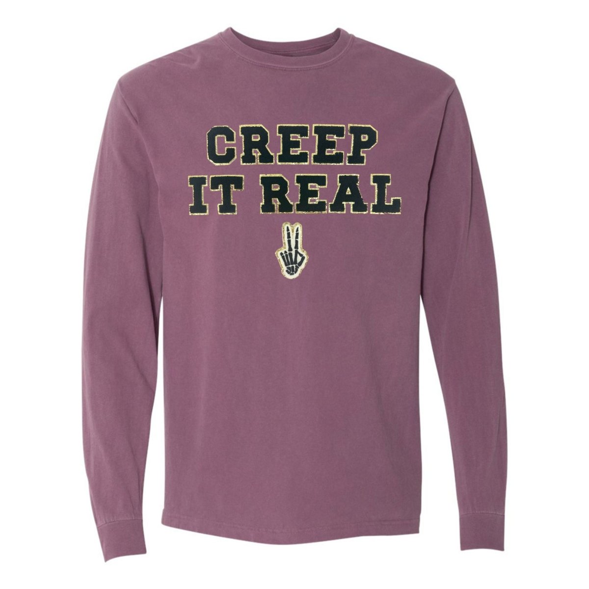 'Creep It Real' Letter Patch Comfort Colors Long Sleeve T-Shirt - United Monograms