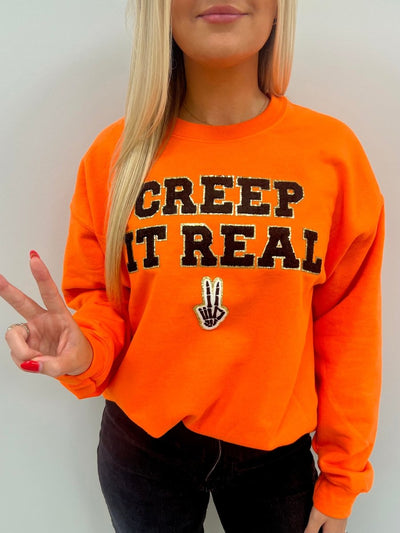 'Creep It Real' Letter Patch Crewneck Sweatshirt - United Monograms