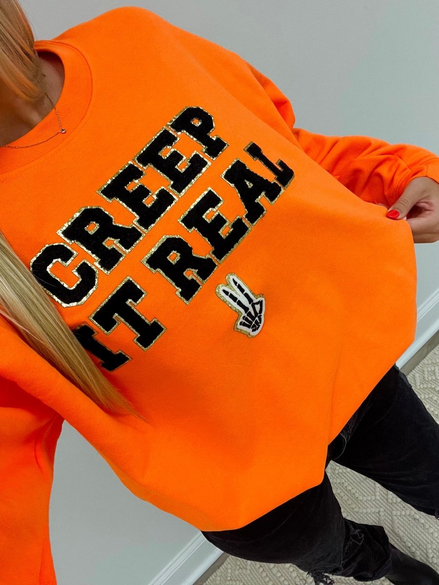 'Creep It Real' Letter Patch Crewneck Sweatshirt - United Monograms