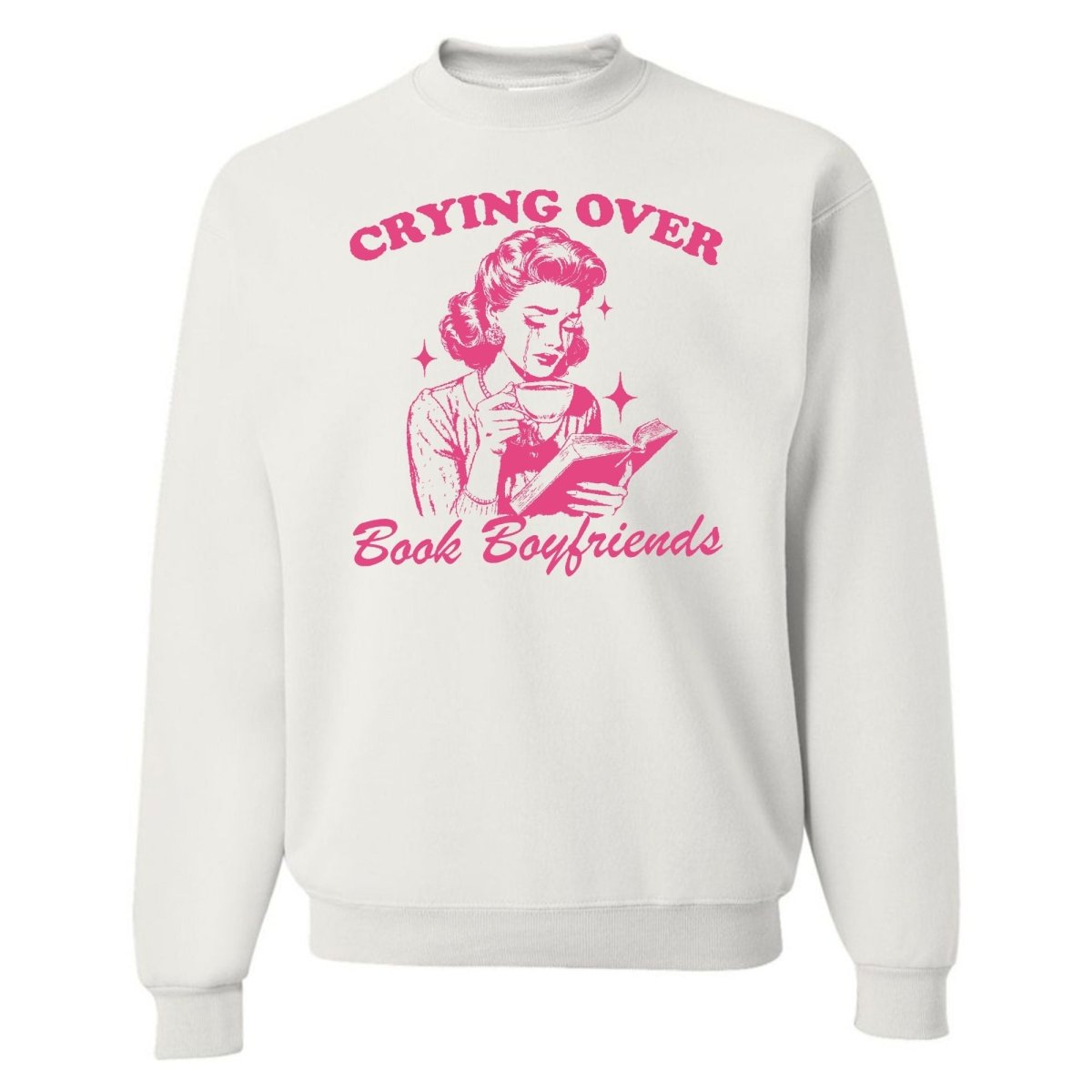 'Crying Over Book Boyfriends' Crewneck Sweatshirt - United Monograms