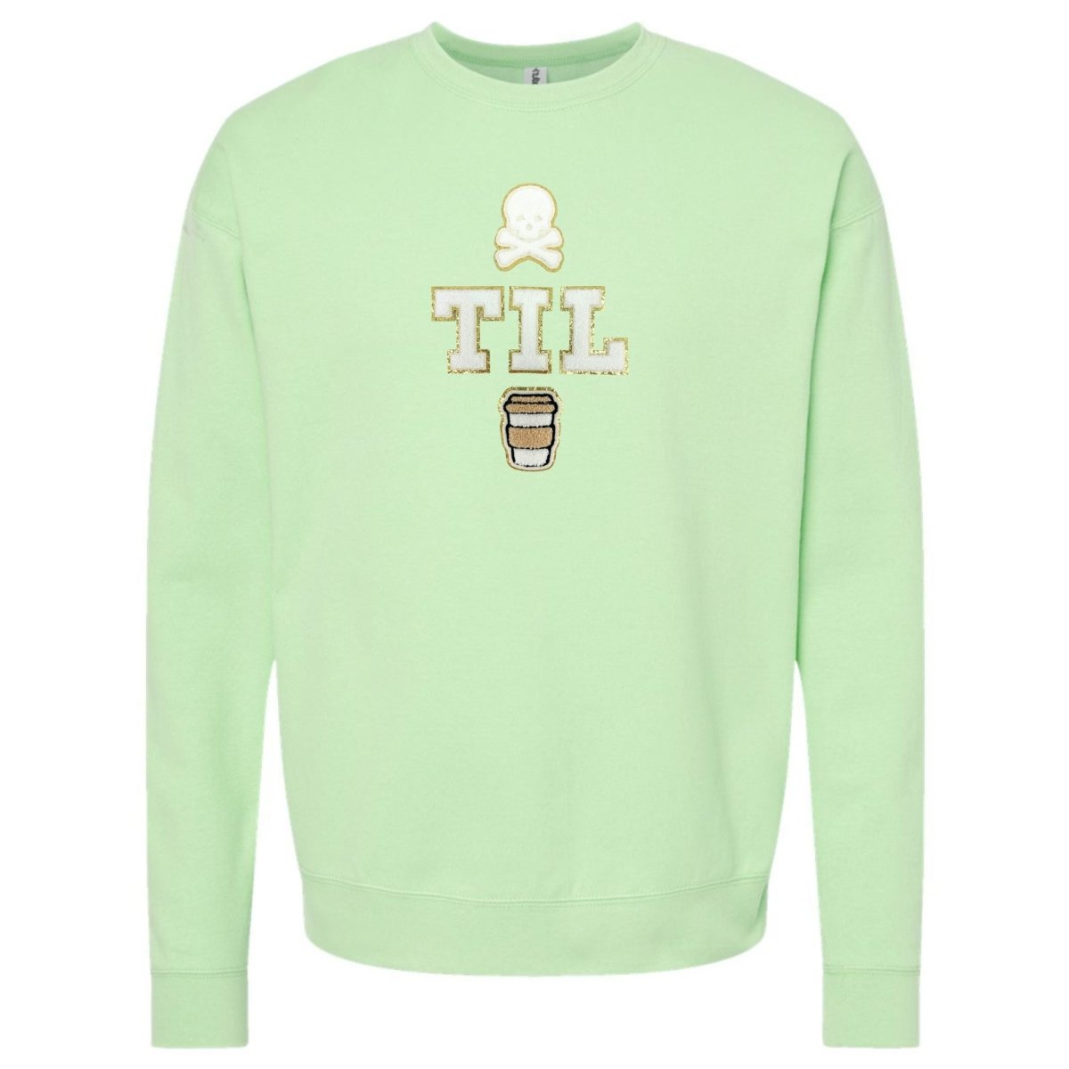 'Dead Til Coffee' Letter Patch Crewneck Sweatshirt - United Monograms