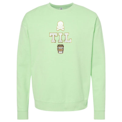 'Dead Til Coffee' Letter Patch Crewneck Sweatshirt - United Monograms