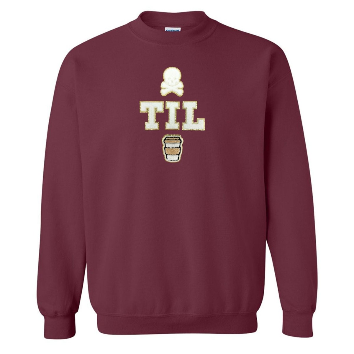 'Dead Til Coffee' Letter Patch Crewneck Sweatshirt - United Monograms