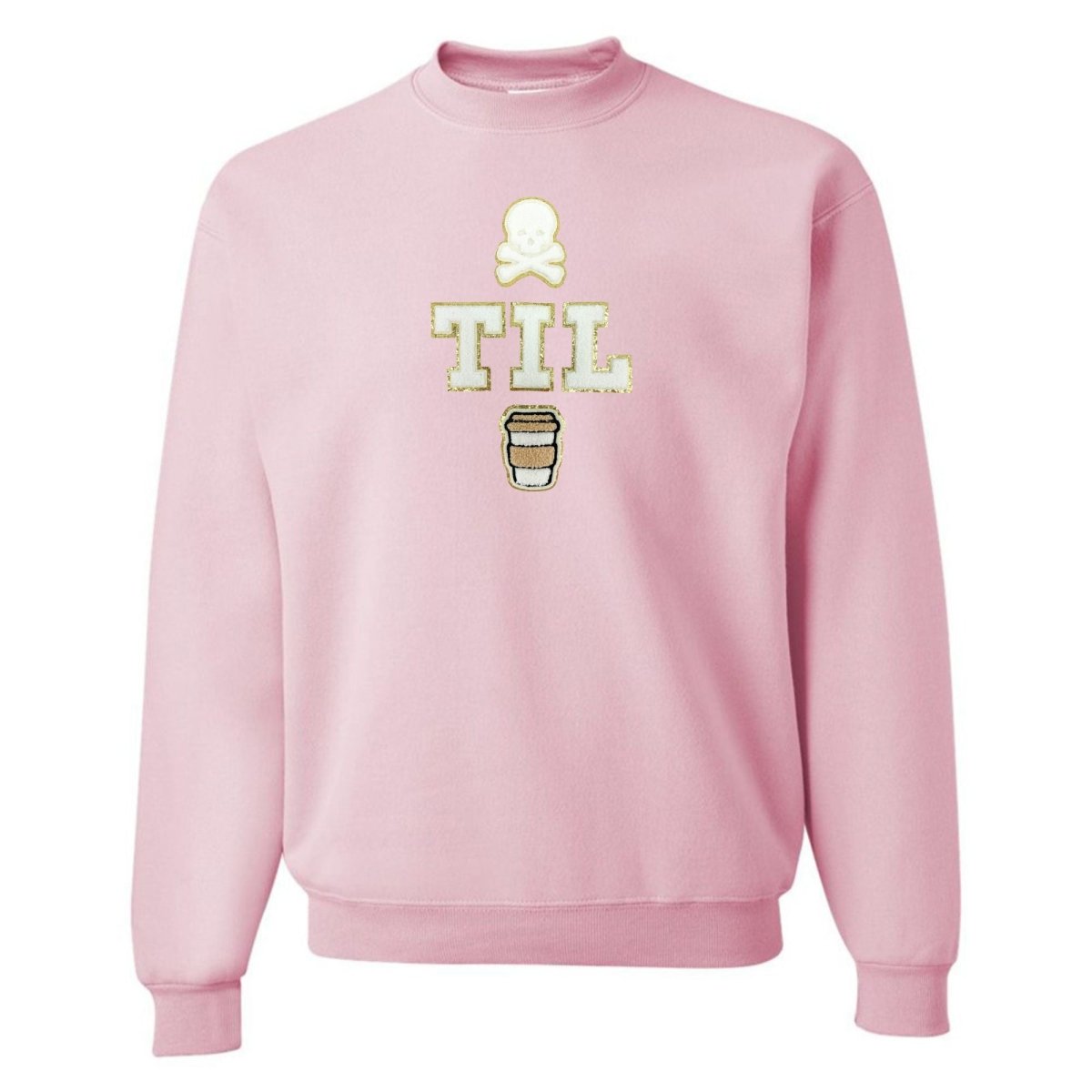 'Dead Til Coffee' Letter Patch Crewneck Sweatshirt - United Monograms