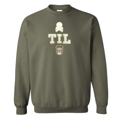 'Dead Til Coffee' Letter Patch Crewneck Sweatshirt - United Monograms