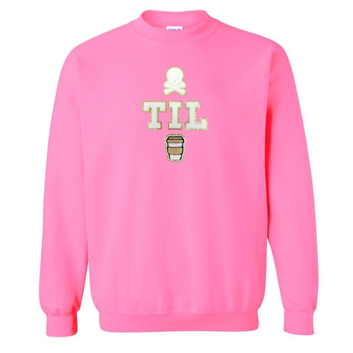 'Dead Til Coffee' Letter Patch Crewneck Sweatshirt - United Monograms