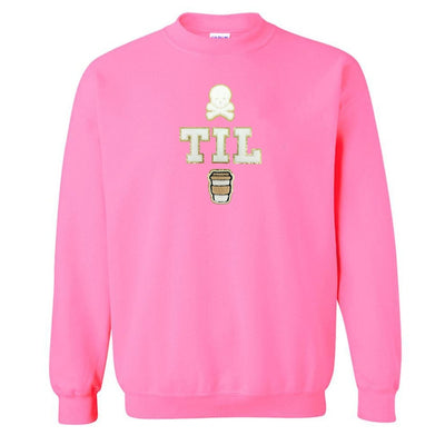 'Dead Til Coffee' Letter Patch Crewneck Sweatshirt - United Monograms