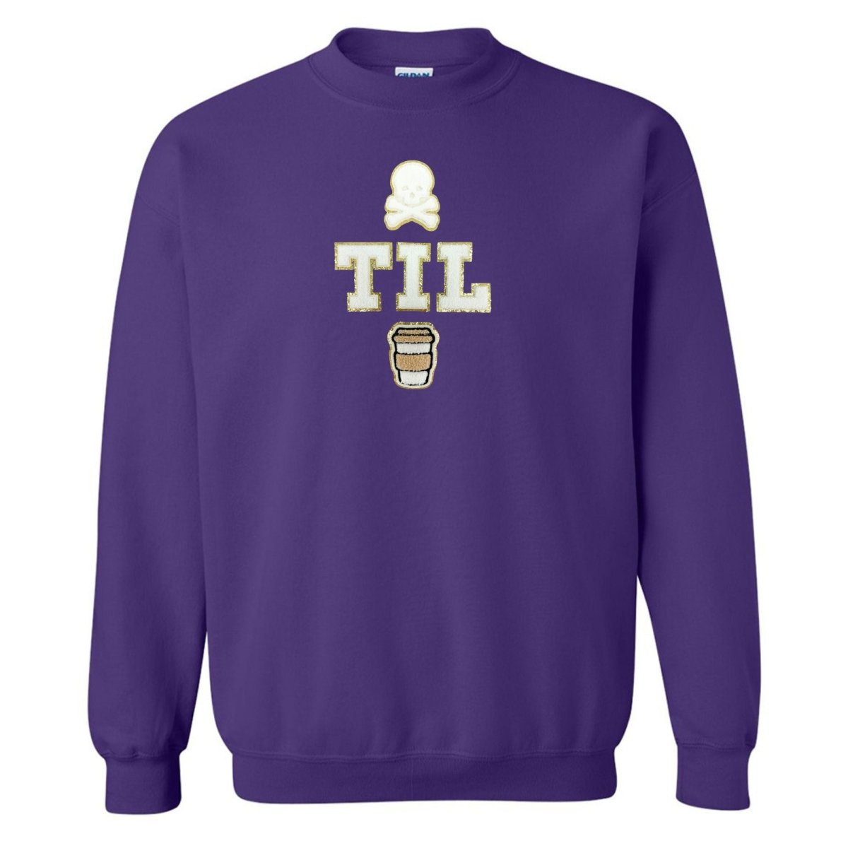 'Dead Til Coffee' Letter Patch Crewneck Sweatshirt - United Monograms