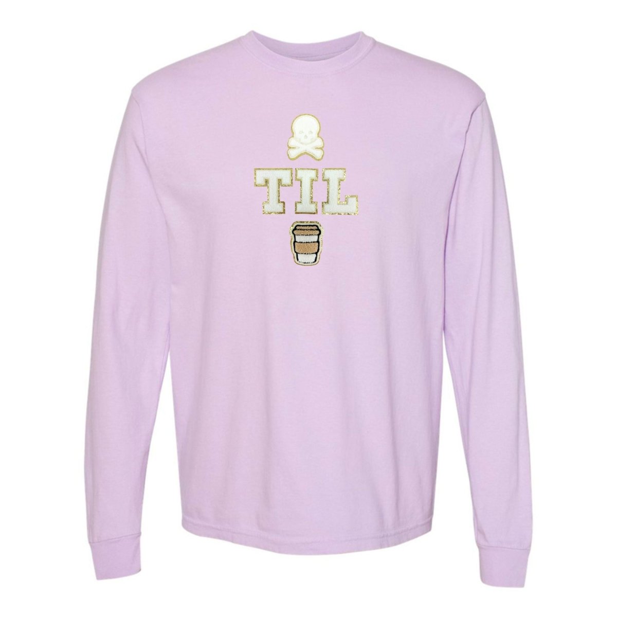 'Dead Til Coffee' Letter Patch Long Sleeve T-Shirt - United Monograms