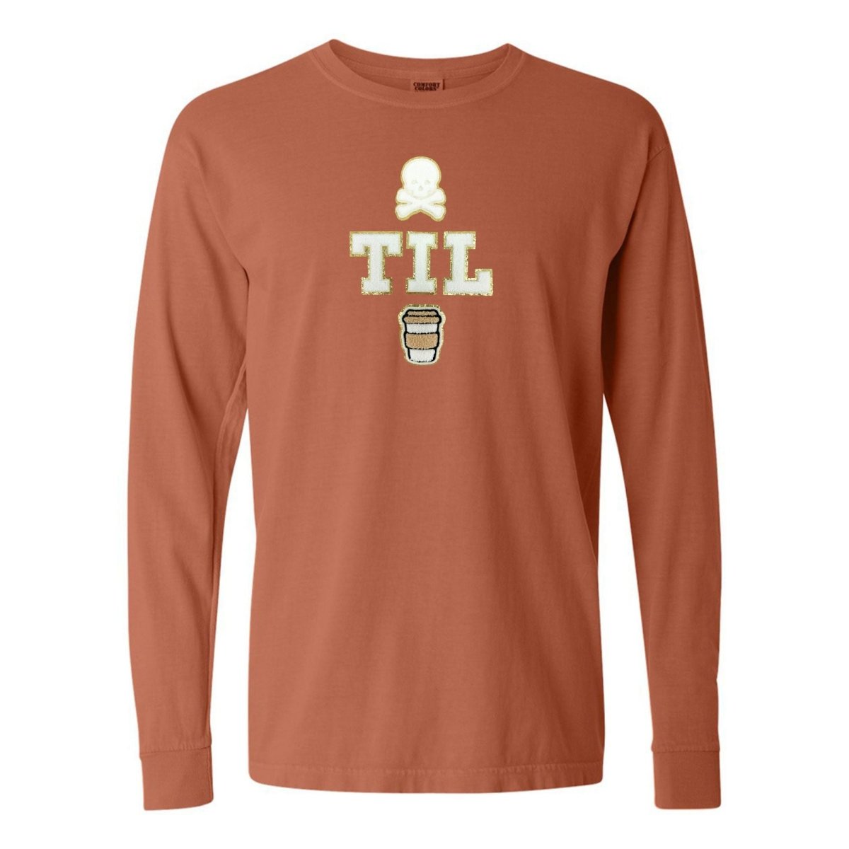 'Dead Til Coffee' Letter Patch Long Sleeve T-Shirt - United Monograms