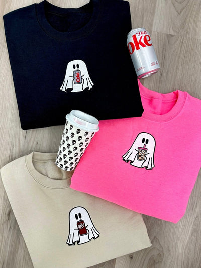 'Diet Coke Ghost' Embroidered Crewneck Sweatshirt - United Monograms