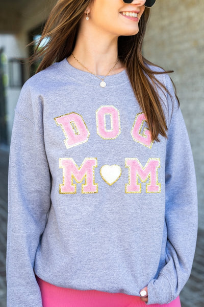 Dog Mom Letter Patch Crewneck Sweatshirt - United Monograms