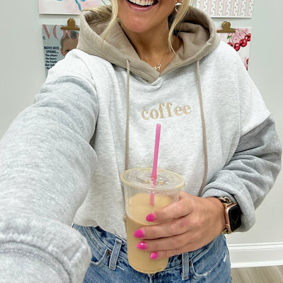 Embroidered 'Coffee' Colorblock Hoodie - United Monograms