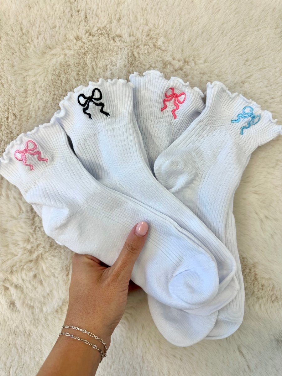 Embroidered 'Ribbon Bow' Ruffle Socks - United Monograms