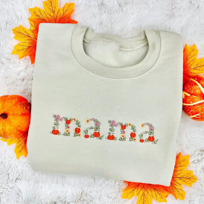 'Fall Floral Mama' Embroidered Crewneck Sweatshirt - United Monograms