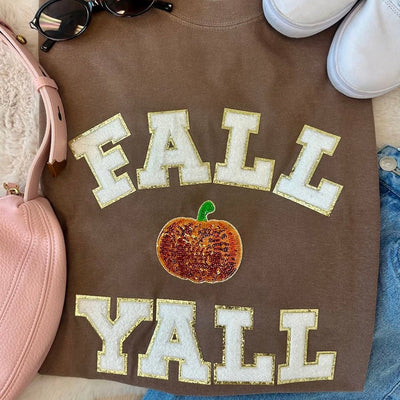 'Fall Y'all Pumpkin Sparkle' Letter Patch T-Shirt - United Monograms