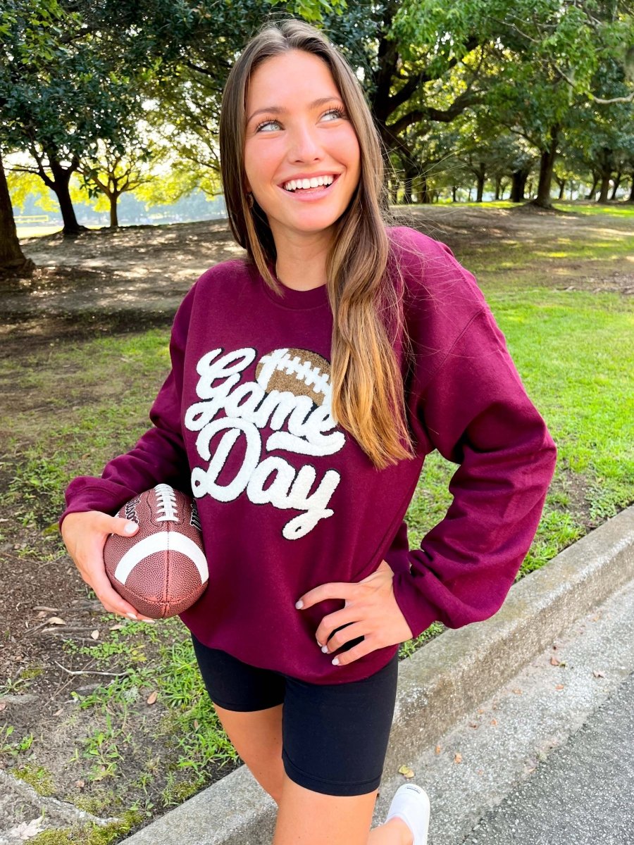 Maroon Game Day Football Patch Sweatshirt Maroon Game Day Football Patch Sweatshirt