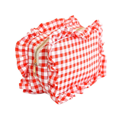 Gingham 'Touch - Up Time' Ruffle Cosmetic Bag - United Monograms