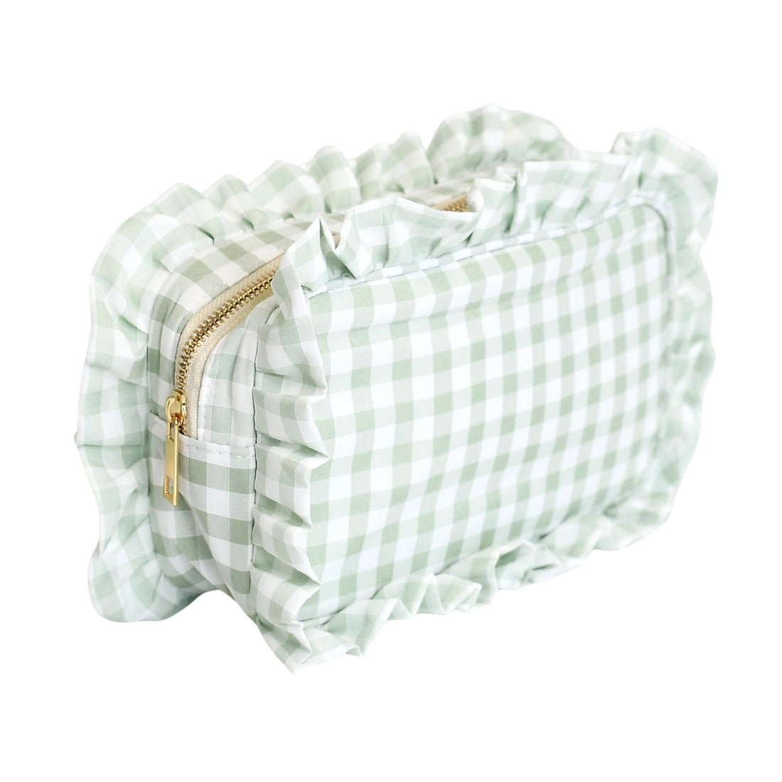 Gingham 'Touch - Up Time' Ruffle Cosmetic Bag - United Monograms