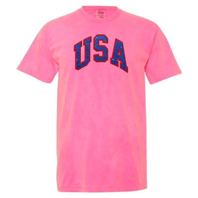 Glitter Embroidery 'USA' T-Shirt - United Monograms