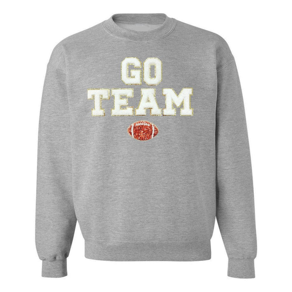 'Go Team Sequin Football' Letter Patch Crewneck Sweatshirt – United ...