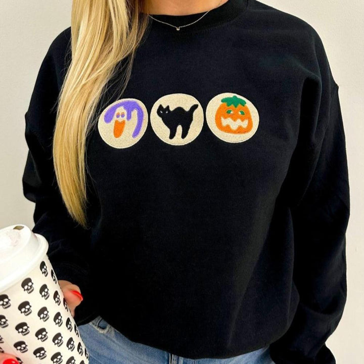 【KOOLOSET】Cookie Cookies Embroidery Sweatshirt halloween-cookies-embroidered-