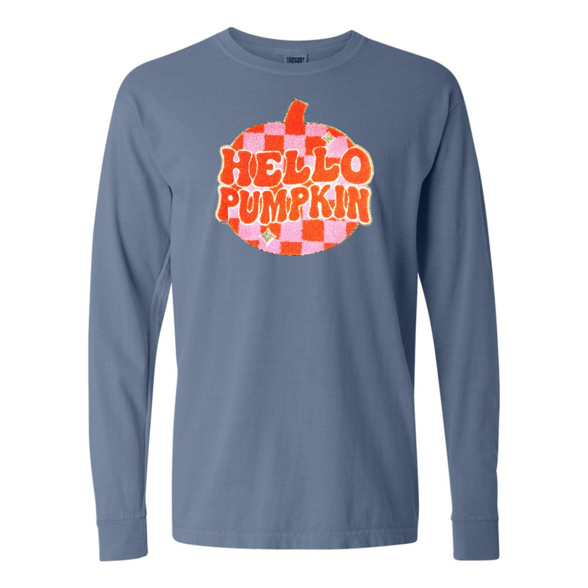 'Hello Pumpkin' Letter Patch Long Sleeve T-Shirt - United Monograms