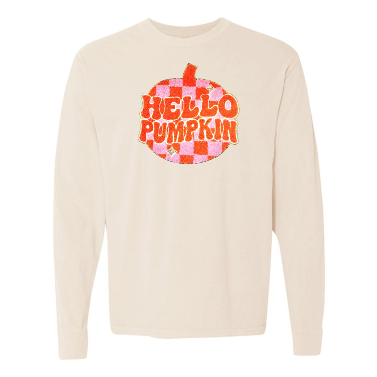 'Hello Pumpkin' Letter Patch Long Sleeve T-Shirt - United Monograms