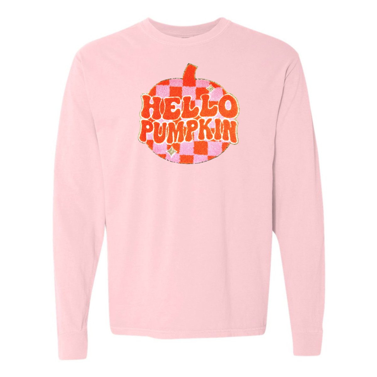 'Hello Pumpkin' Letter Patch Long Sleeve T-Shirt - United Monograms