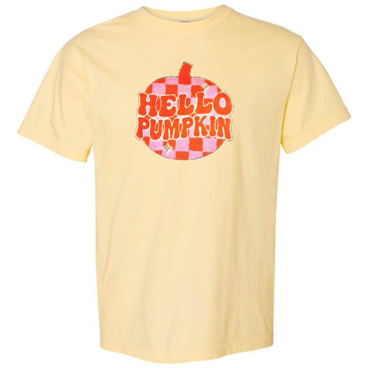 'Hello Pumpkin' Letter Patch T-Shirt - United Monograms