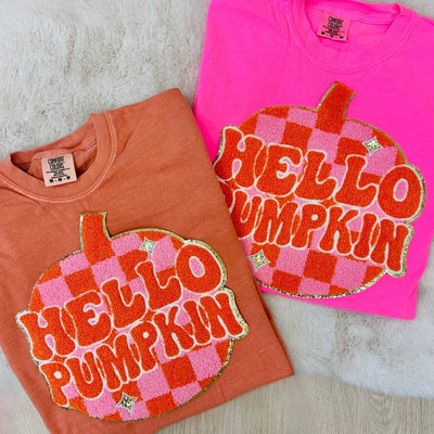 'Hello Pumpkin' Letter Patch T-Shirt - United Monograms