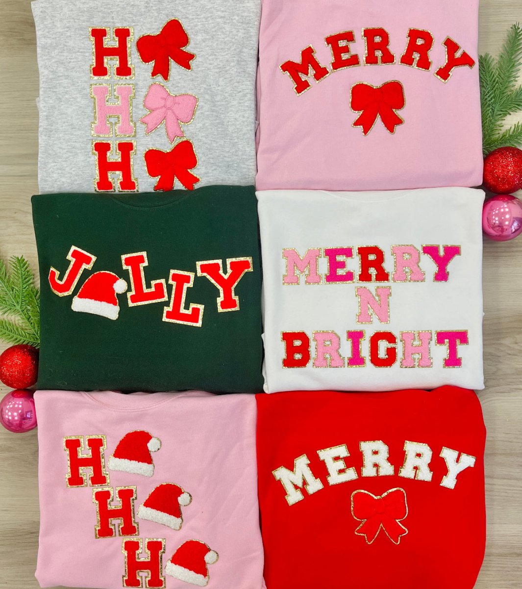 'Ho Ho Bows' Letter Patch Sweatshirt - United Monograms