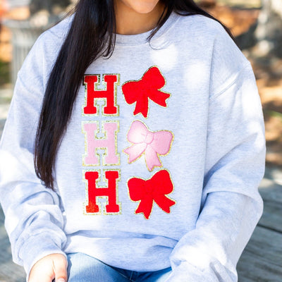 'Ho Ho Bows' Letter Patch Sweatshirt - United Monograms