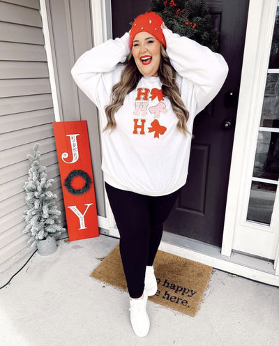 Ho Ho Ho Bows Letter Patch Crewneck Sweatshirt - United Monograms