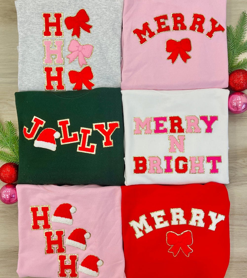 ‘Ho Ho Ho’ Chenille Letter Patch Sweatshirt - United Monograms