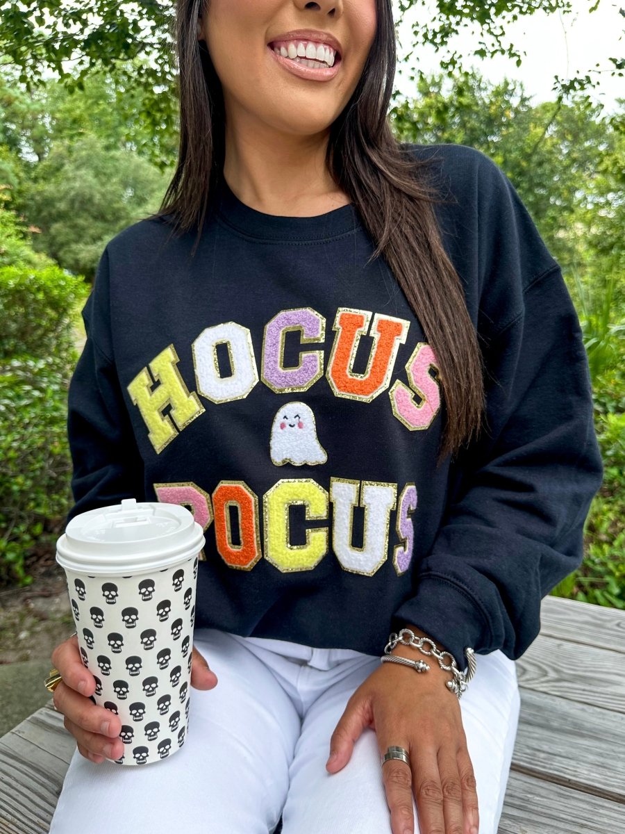Hocus Pocus Letter Patch Crewneck Sweatshirt - United Monograms