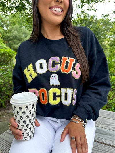 Hocus Pocus Letter Patch Crewneck Sweatshirt - United Monograms