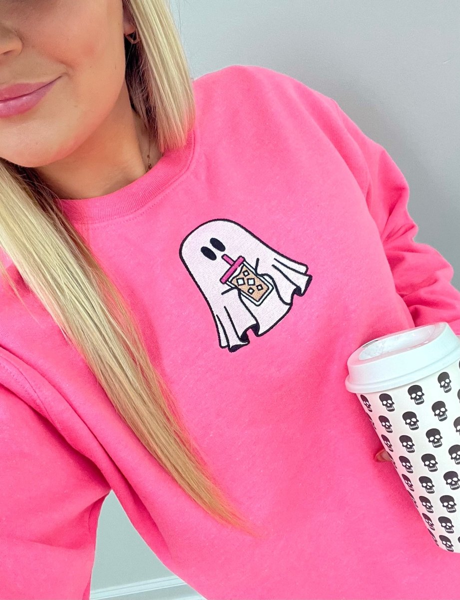 'Iced Coffee Ghost' Embroidered Crewneck Sweatshirt - United Monograms