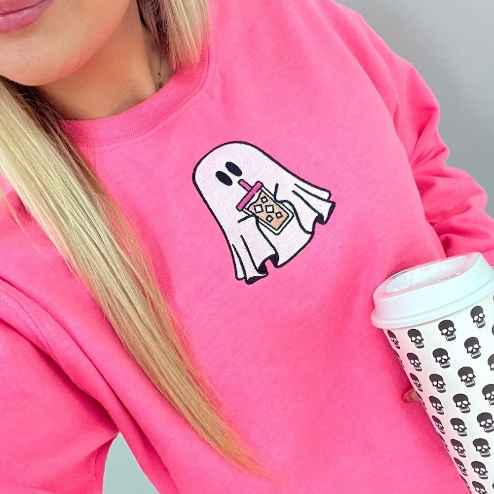 'Iced Coffee Ghost' Embroidered Crewneck Sweatshirt - United Monograms